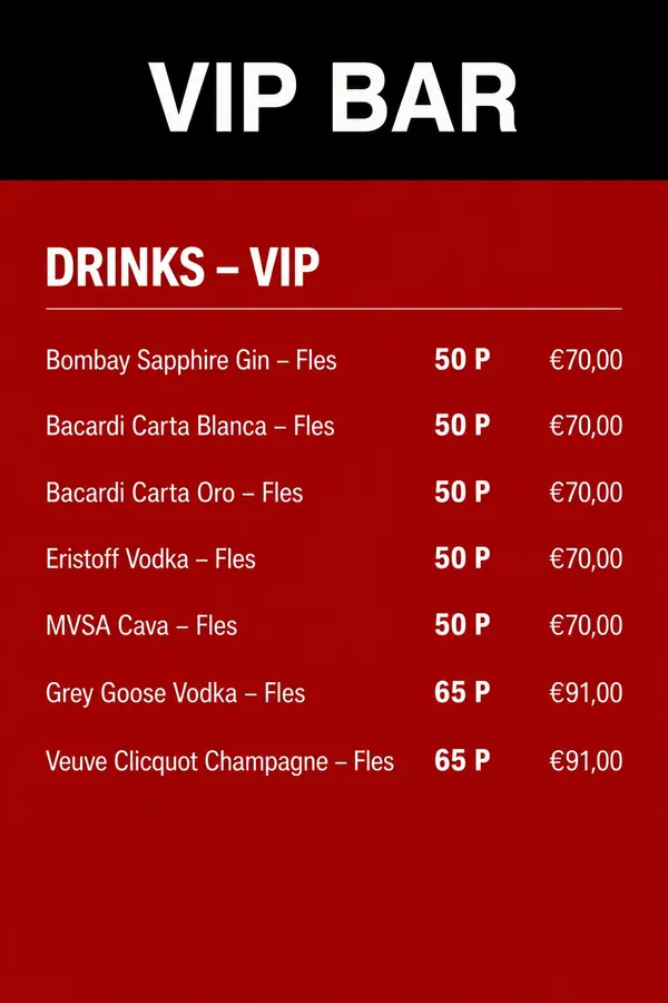 SkySound VIP bar menu board